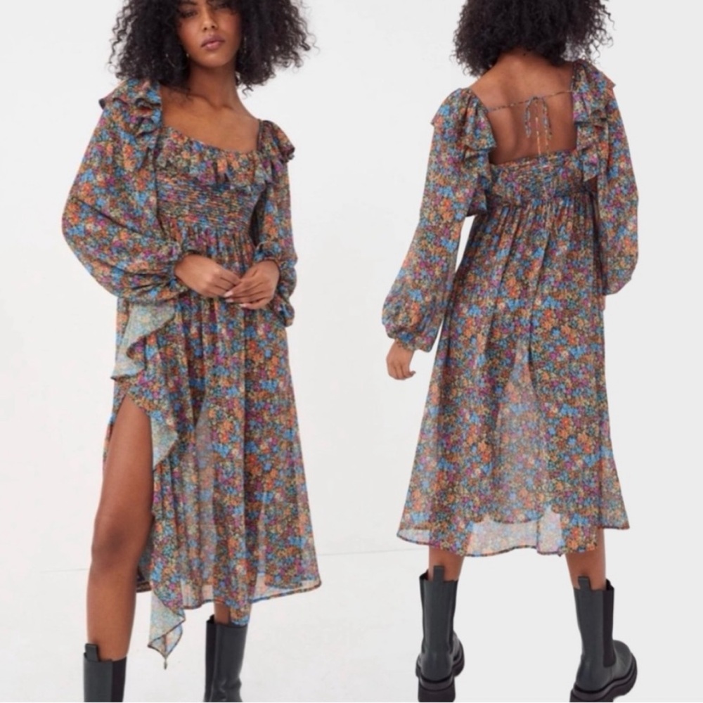For Love & Lemons Brittany Floral Print Long Sleeve Midi Dress S. $266 - Picture 2 of 4